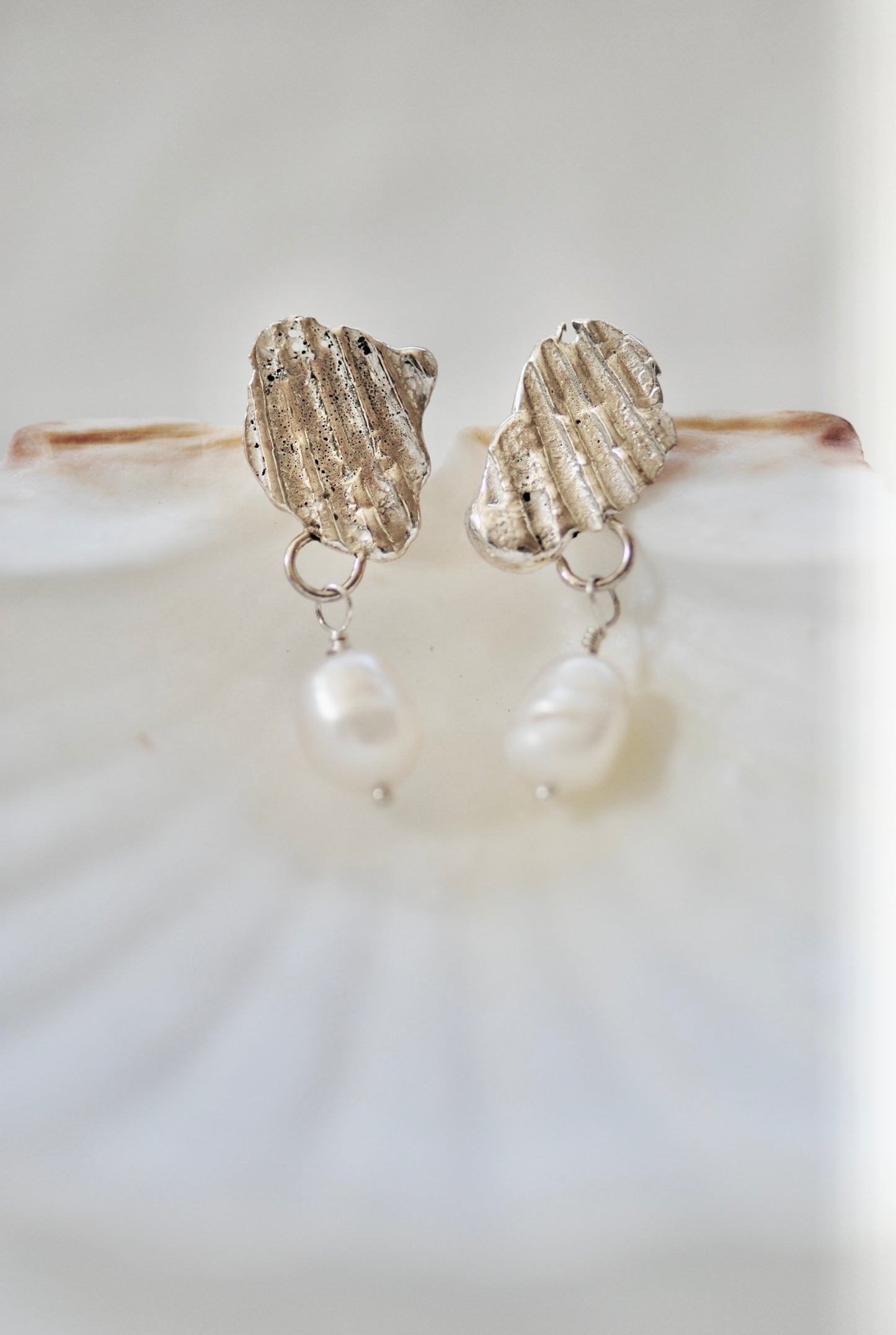 Imprinted Shell & Pearl Earrings