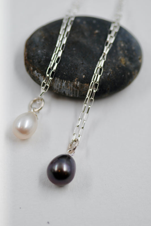 Ravens Wing Pearl Drop Necklace