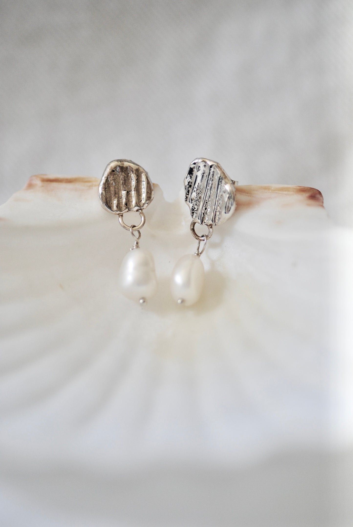 Imprinted Shell & Pearl Earrings