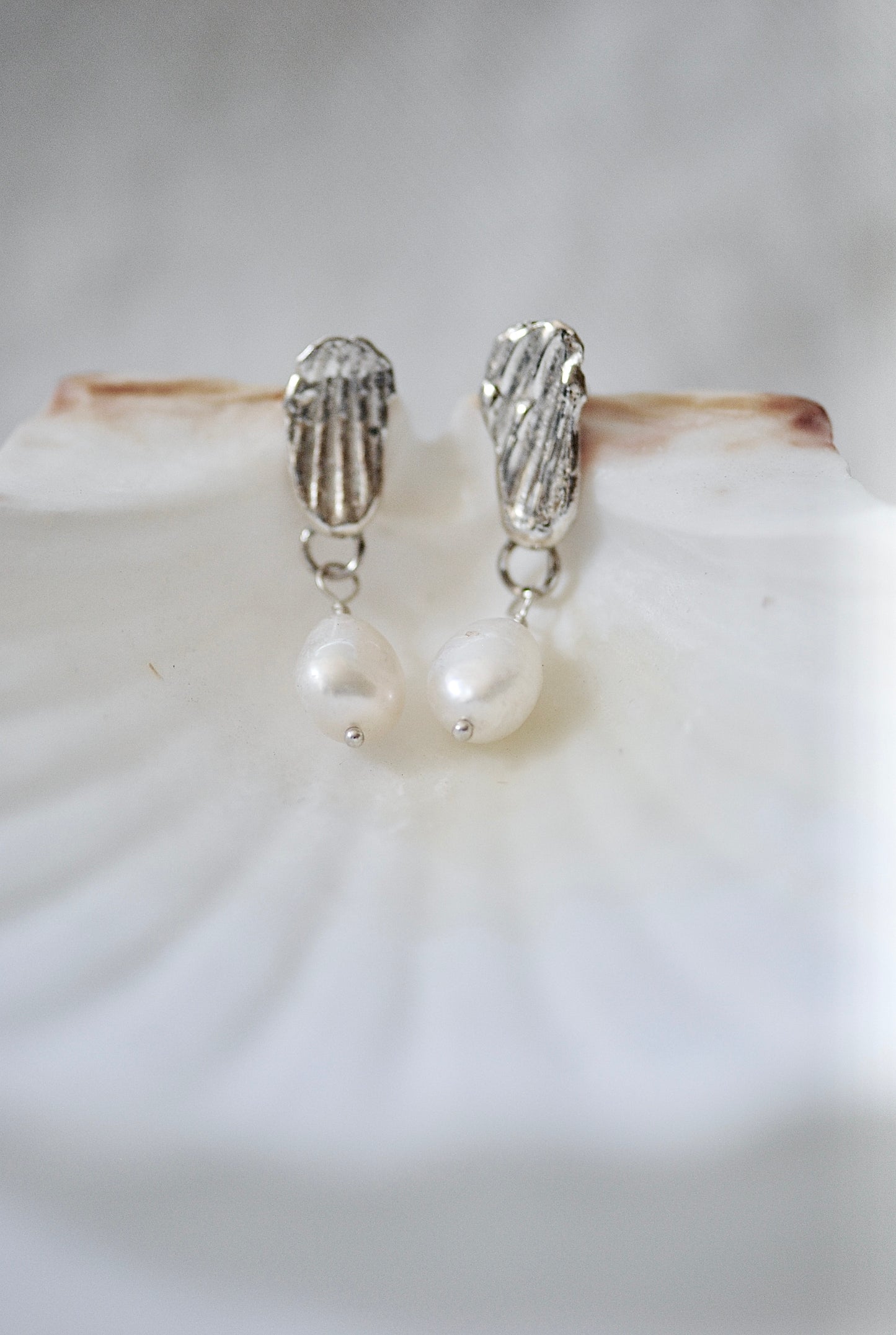 Imprinted Shell & Pearl Earrings