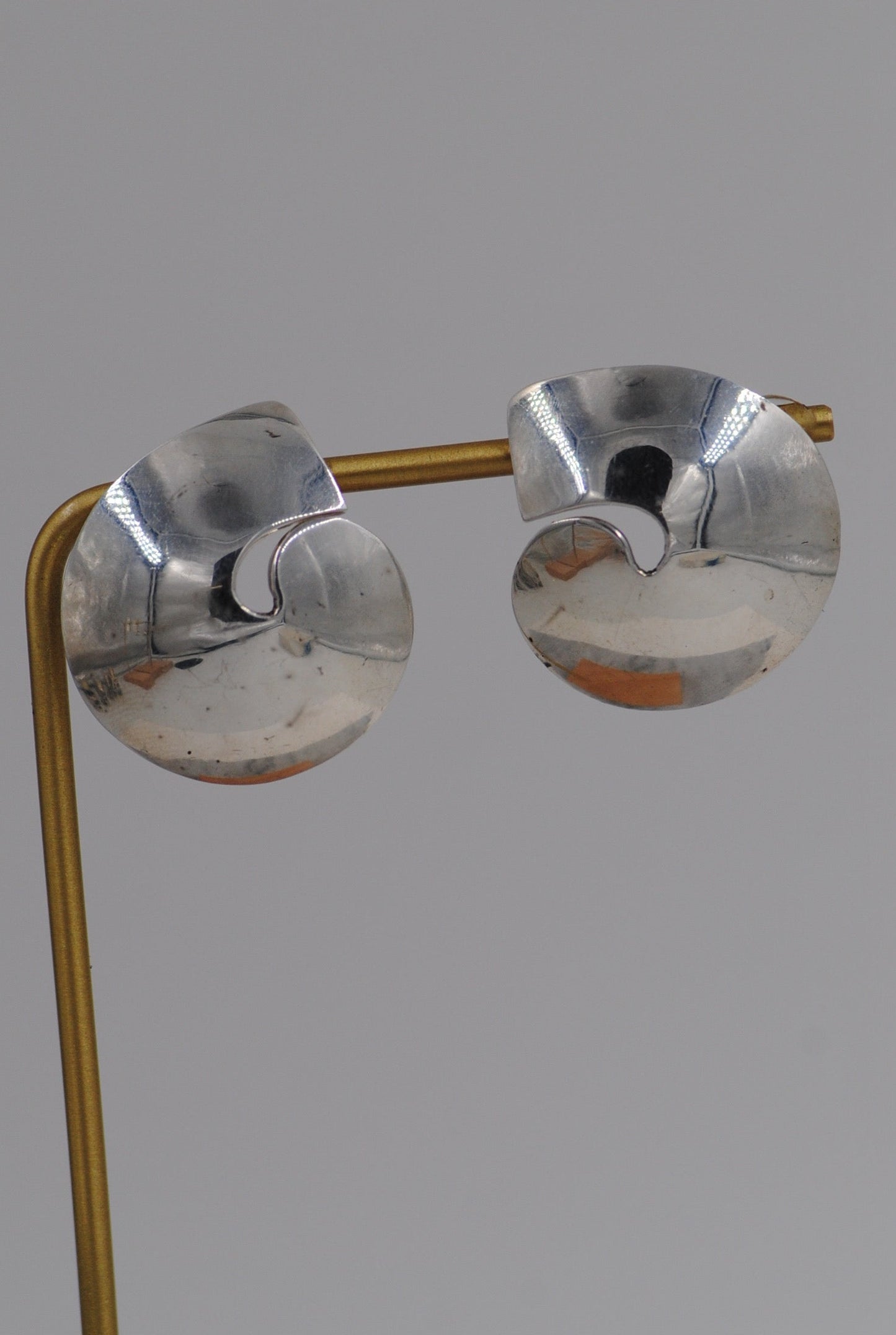 Vintage Mexican Sterling Silver Large Swirl Post Earrings