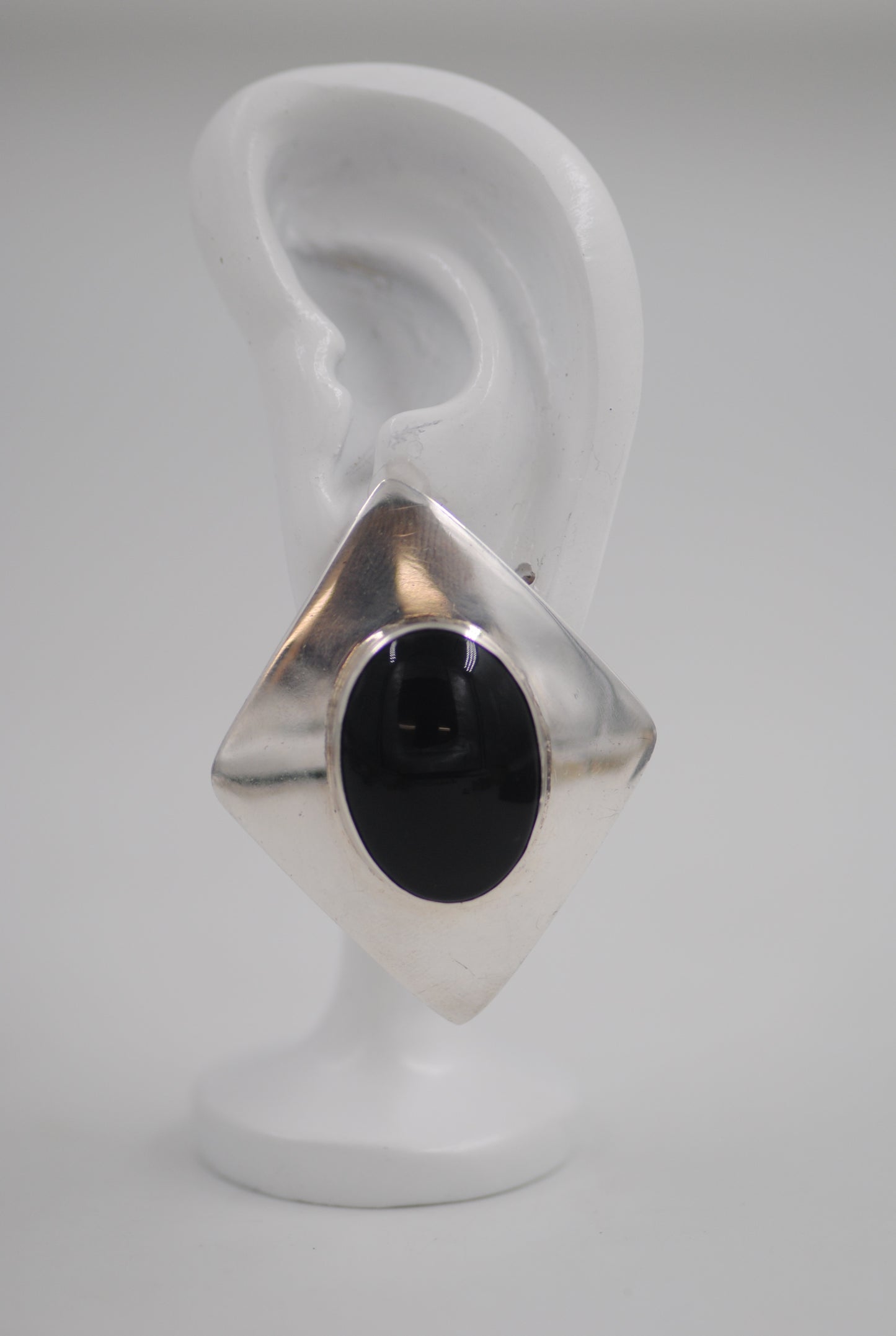 Vintage Sterling Silver Modernist Onyx Clip Earrings