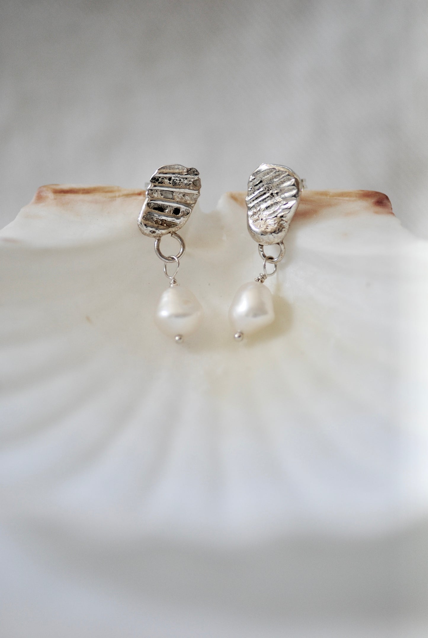 Imprinted Shell & Pearl Earrings