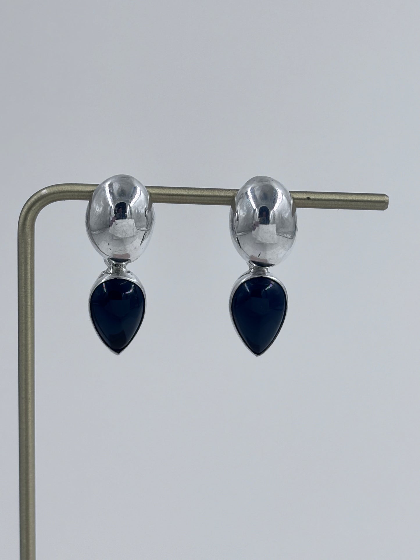 Vintage Mexican Sterling Silver & Black Onyx Dangle Earrings