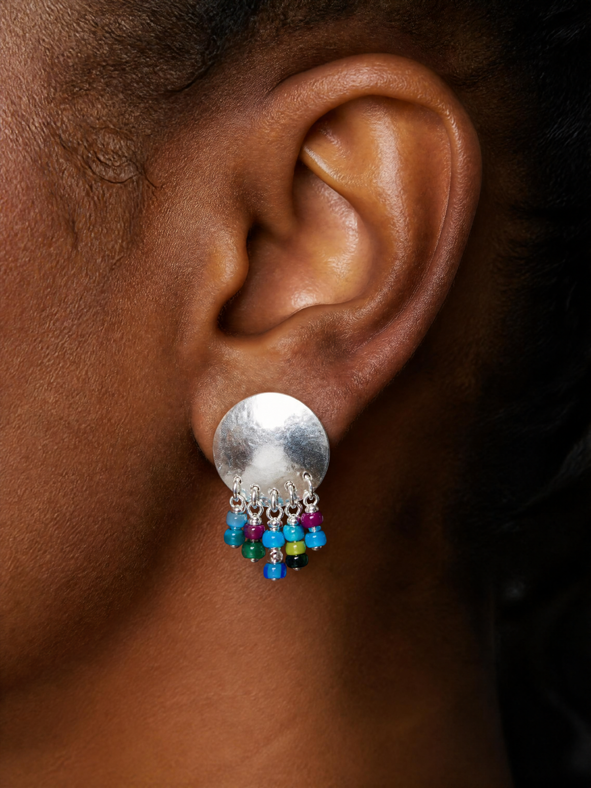 Antique Glass Bead Sterling Silver Earrings