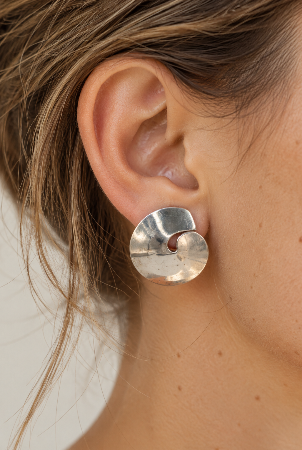 Vintage Mexican Sterling Silver Large Swirl Post Earrings
