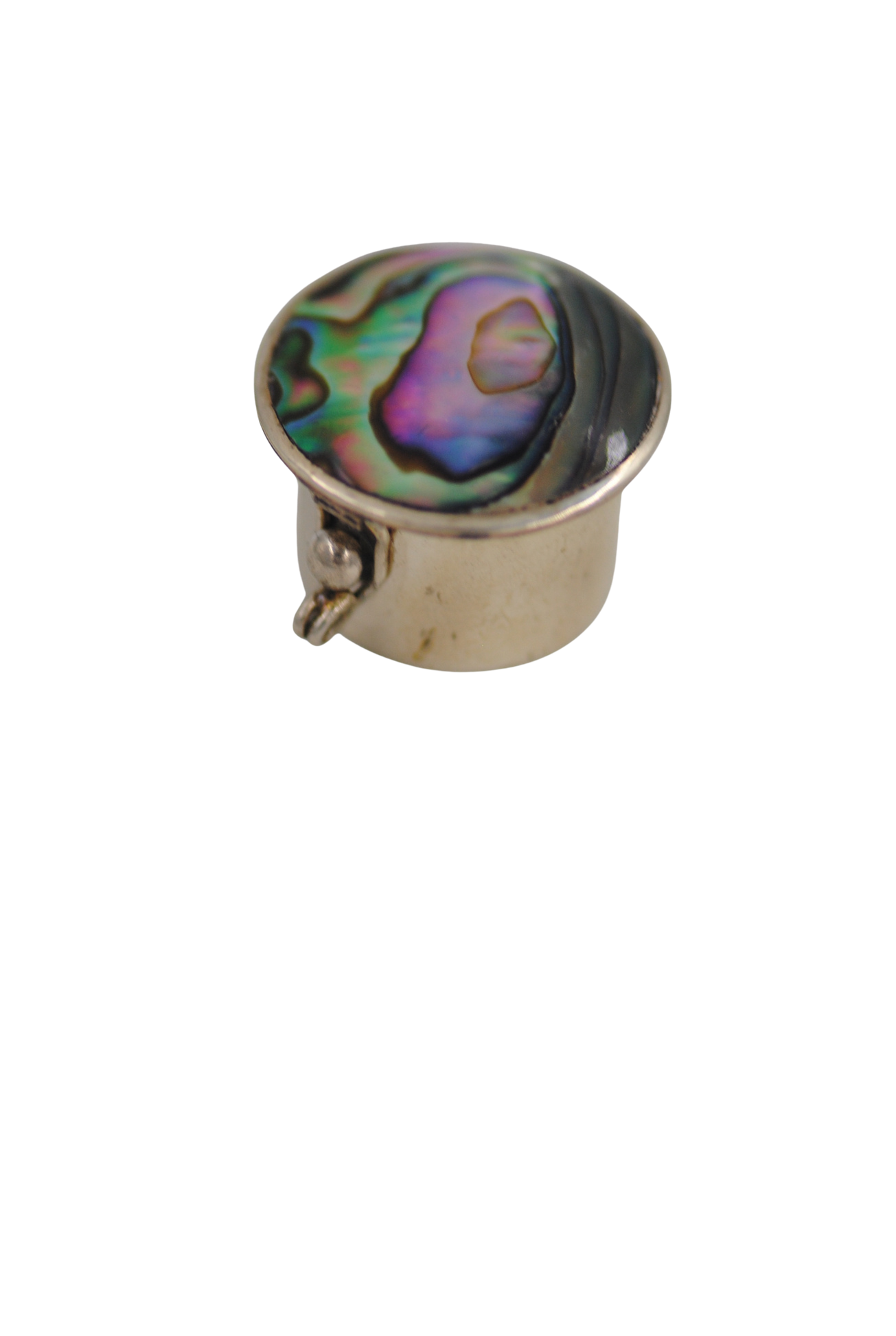 Vintage Mexican Abalone Shell Alpaca Silver Pill Box