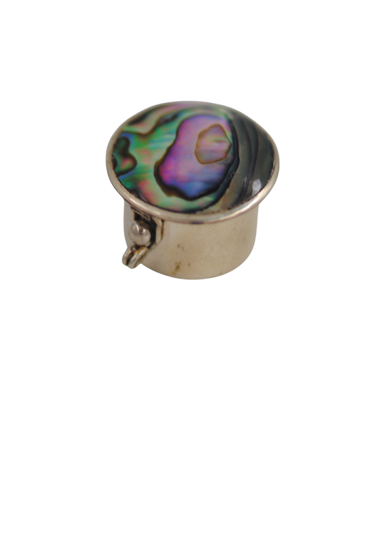 Vintage Mexican Abalone Shell Alpaca Silver Pill Box