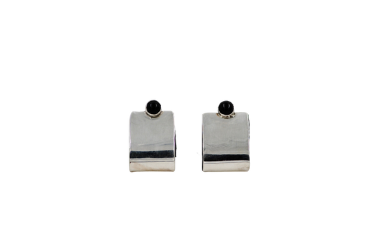 Onyx & Sterling Flat Half Round Earrings