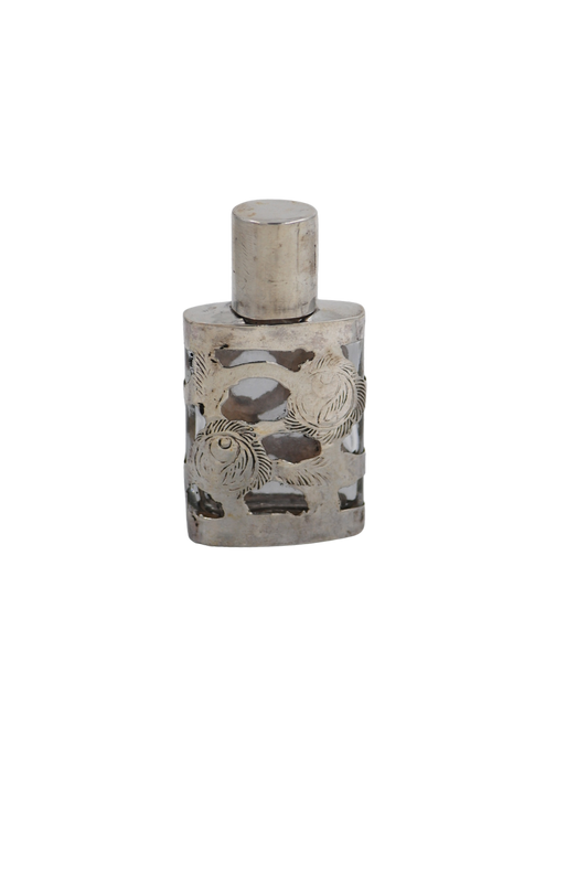 Vintage Mexican Sterling Silver Overlay Perfume Bottle - Small