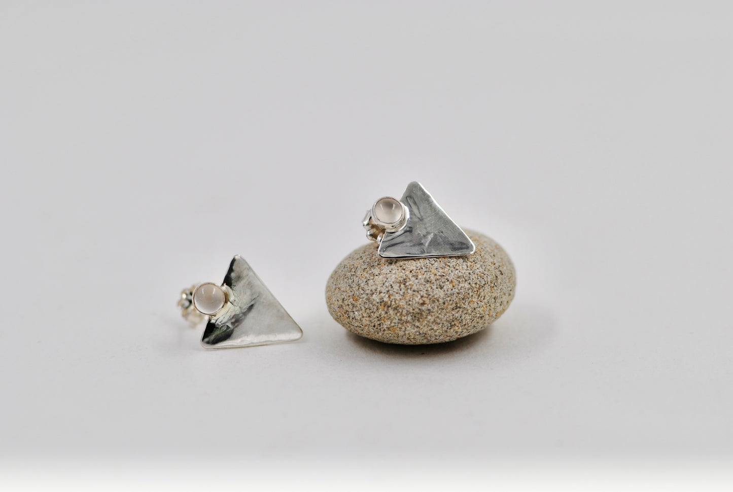Modern Moonstone Triangle Earrings