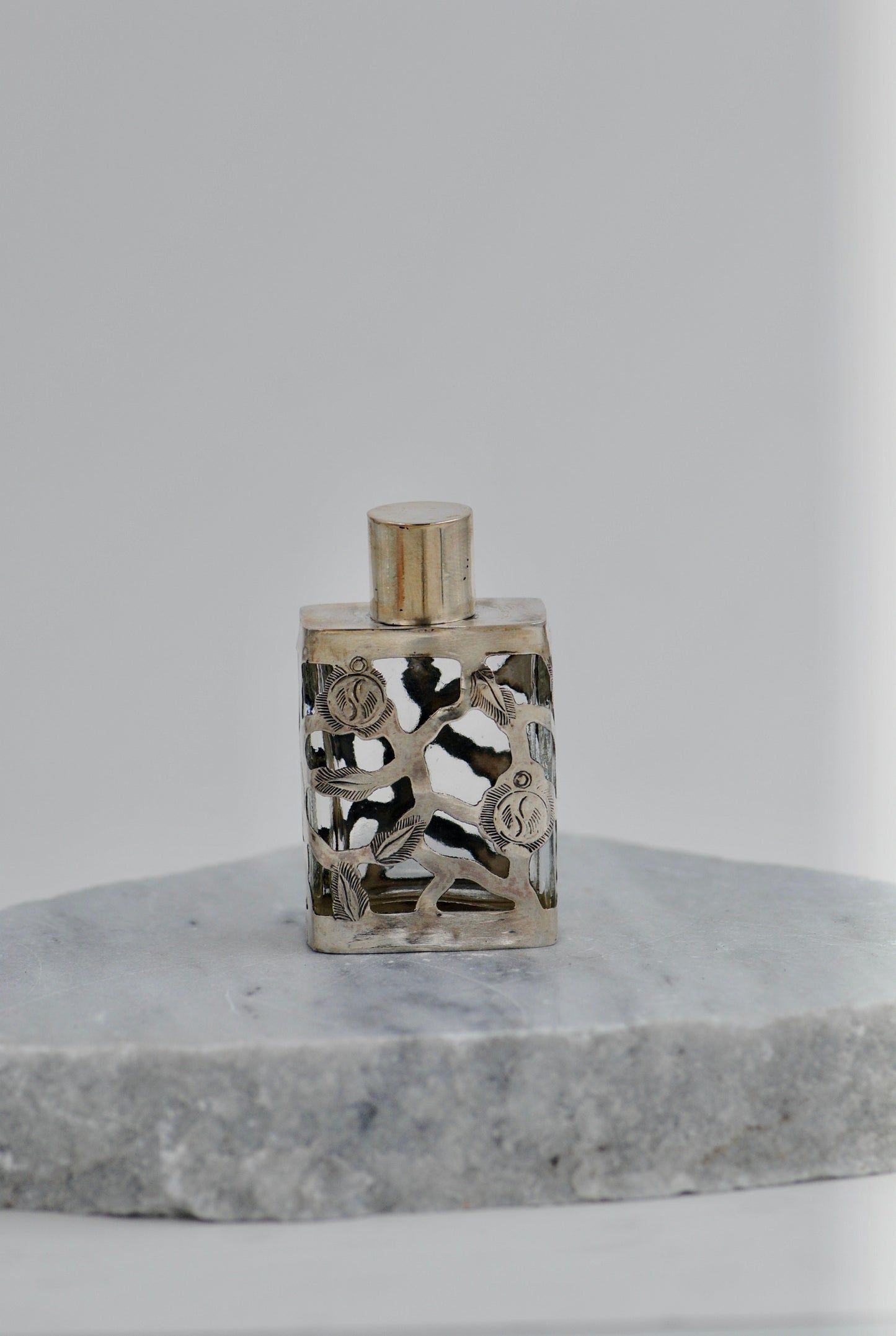 Vintage Mexican Sterling Silver Overlay Perfume Bottle - Large