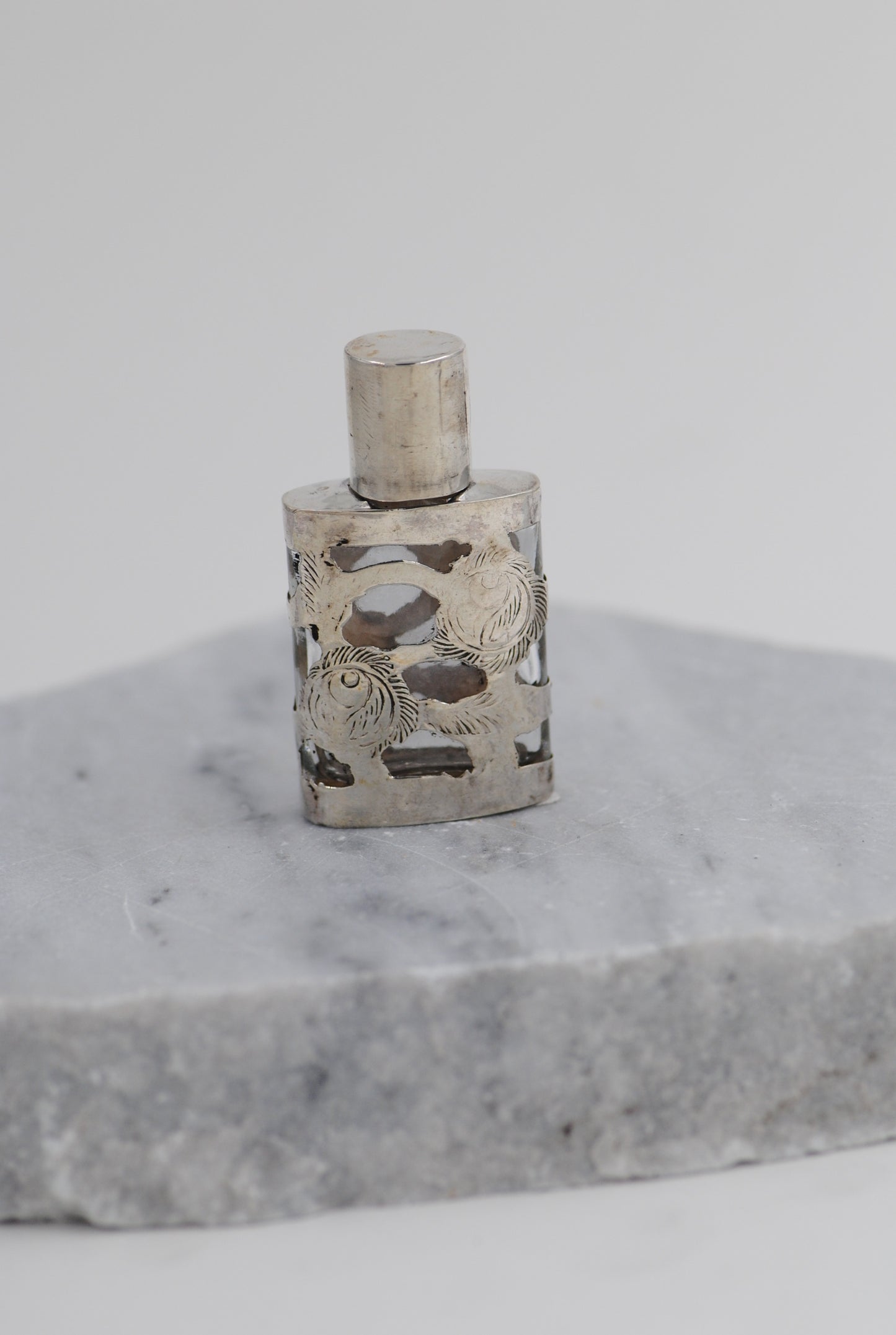 Vintage Mexican Sterling Silver Overlay Perfume Bottle - Small