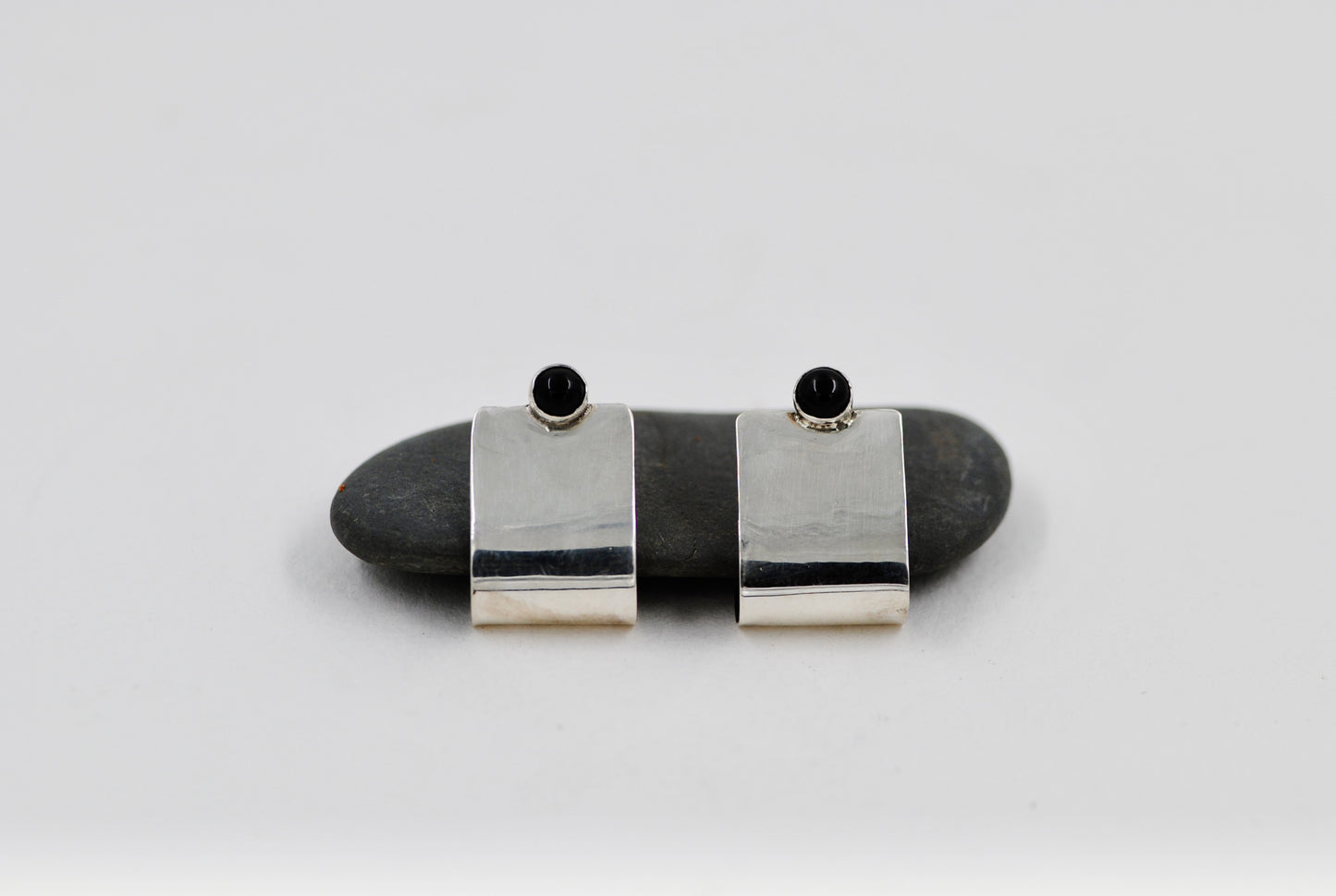 Onyx & Sterling Flat Half Round Earrings