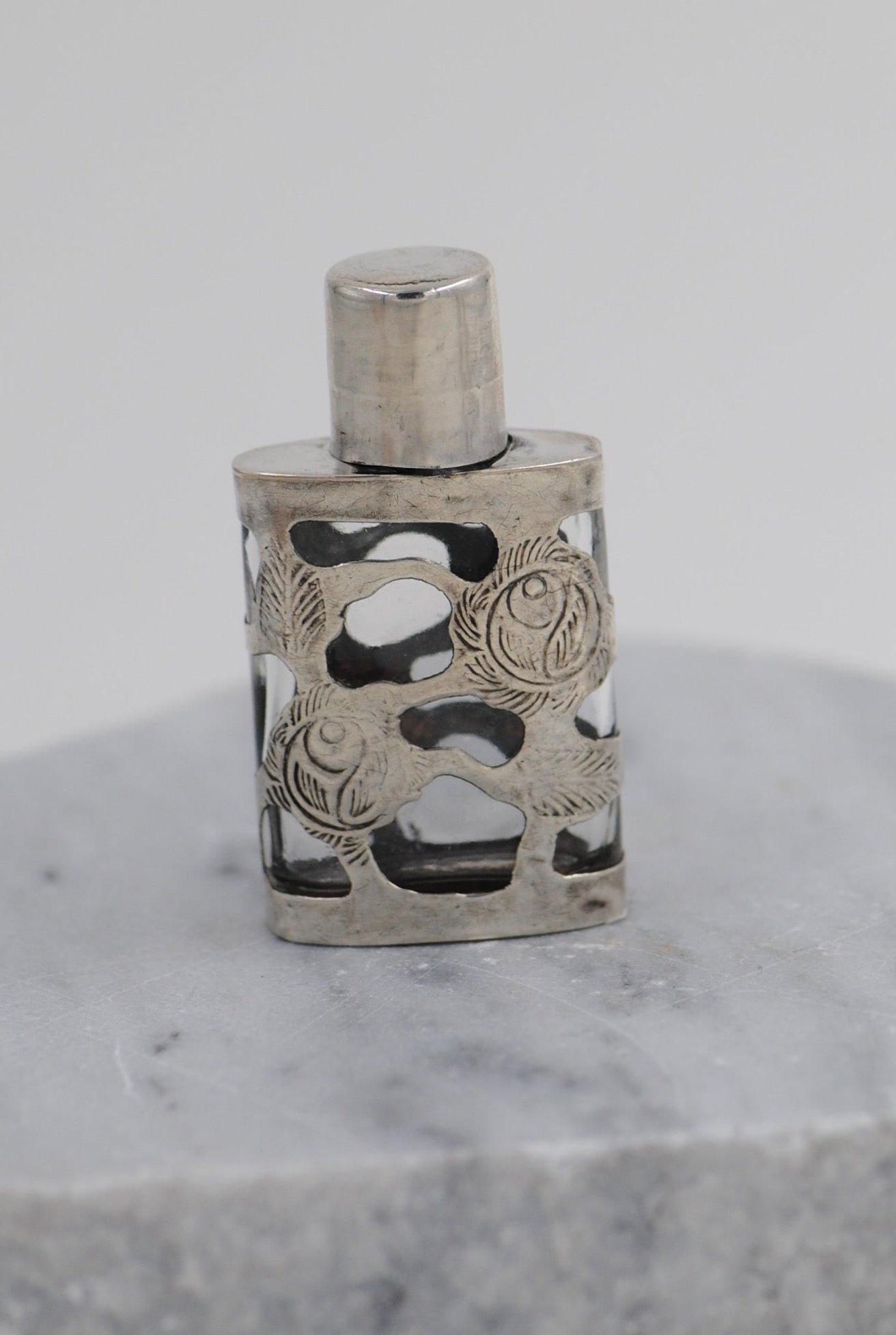 Vintage Mexican Sterling Silver Overlay Perfume Bottle - Small