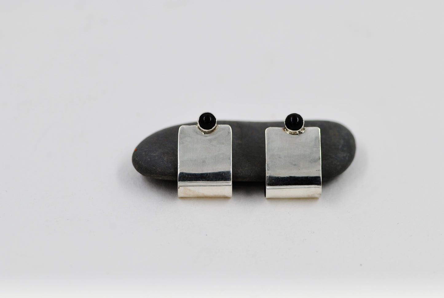 Onyx & Sterling Flat Half Round Earrings