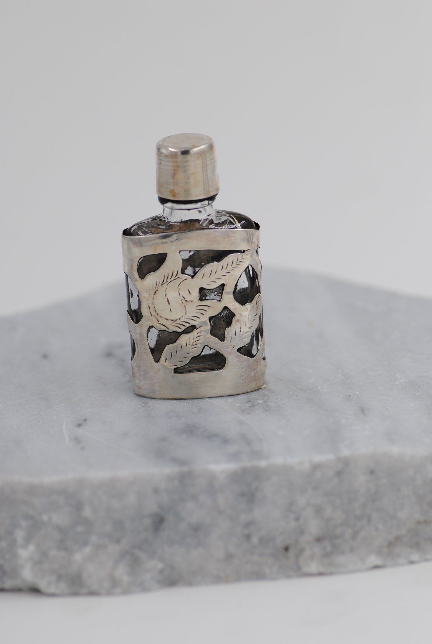 Vintage Mexican Sterling Silver Overlay Perfume Bottle - Small