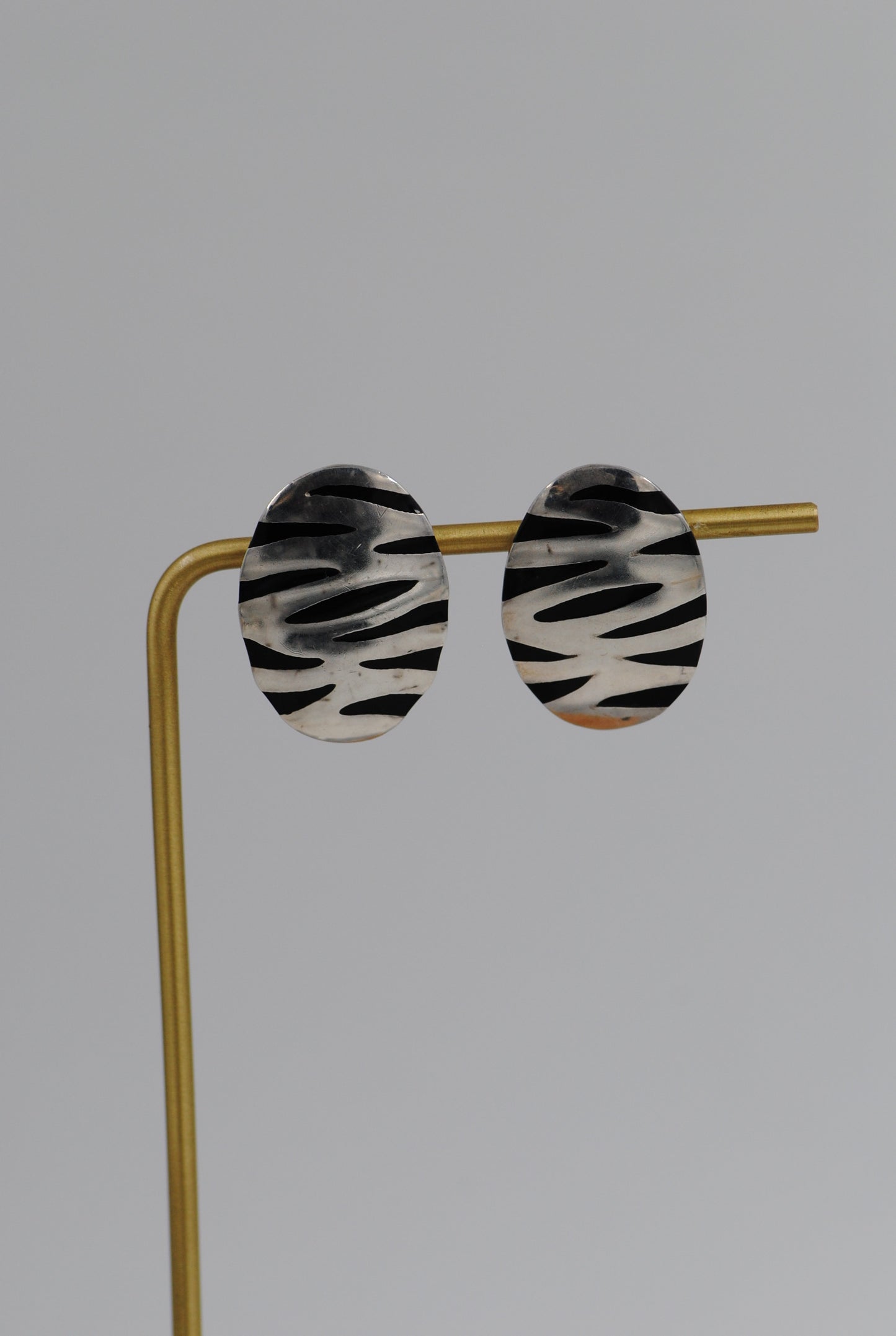 Vintage Mexican Sterling Silver and Black Enamel Tiger Stripe Earrings