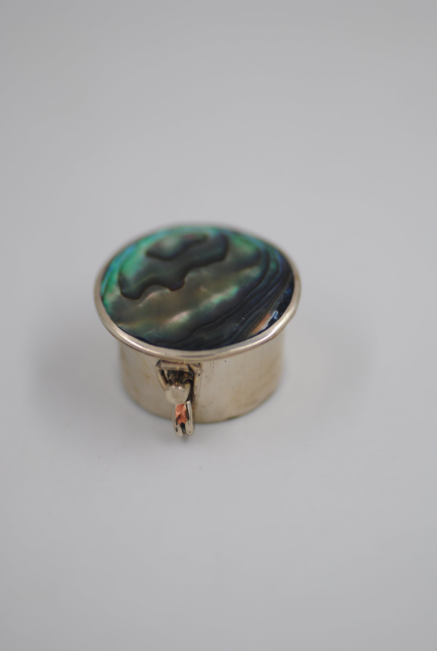 Vintage Mexican Abalone Shell Alpaca Silver Pill Box