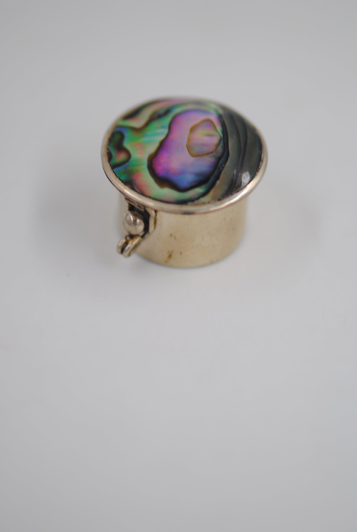 Vintage Mexican Abalone Shell Alpaca Silver Pill Box