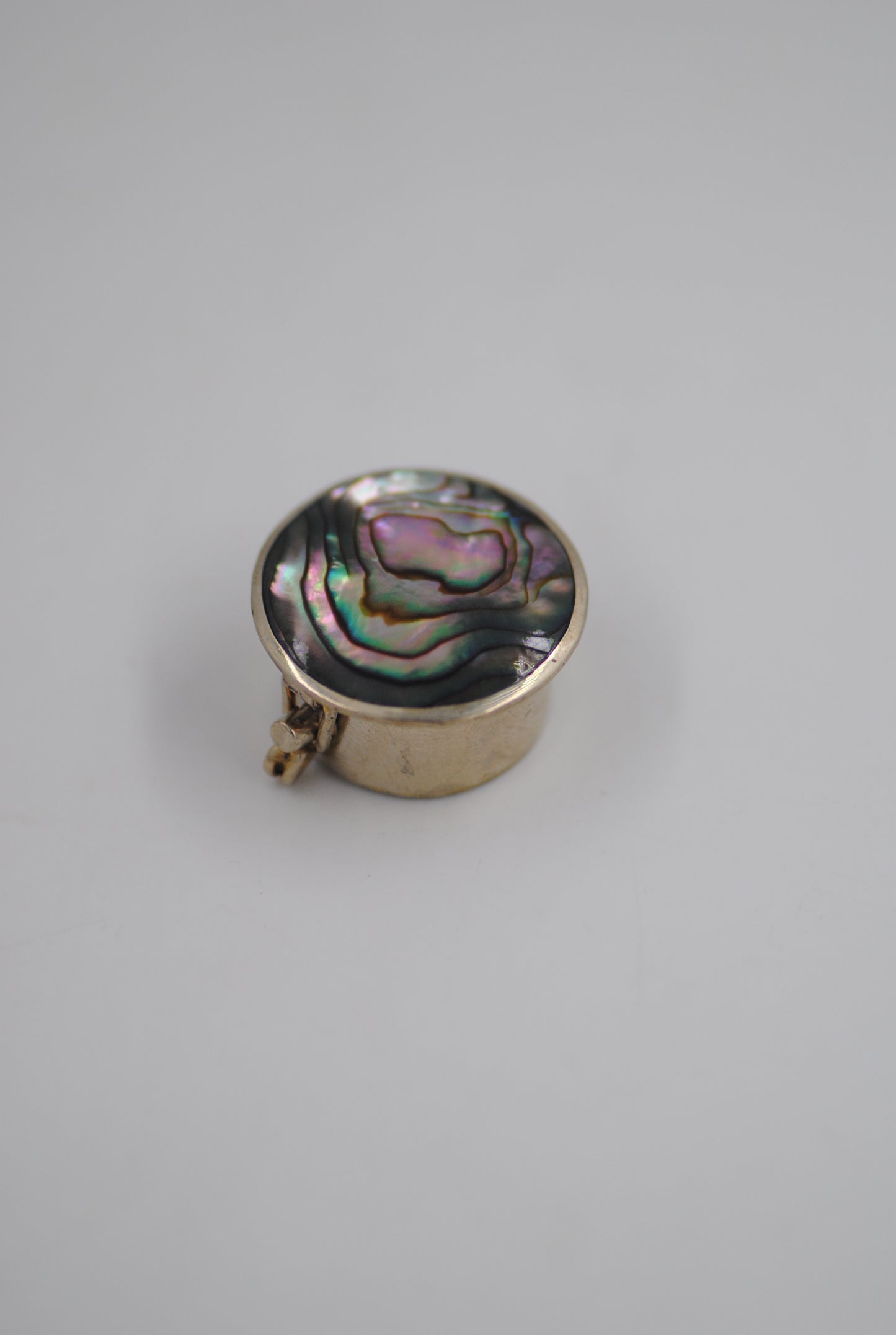 Vintage Mexican Abalone Shell Alpaca Silver Pill Box