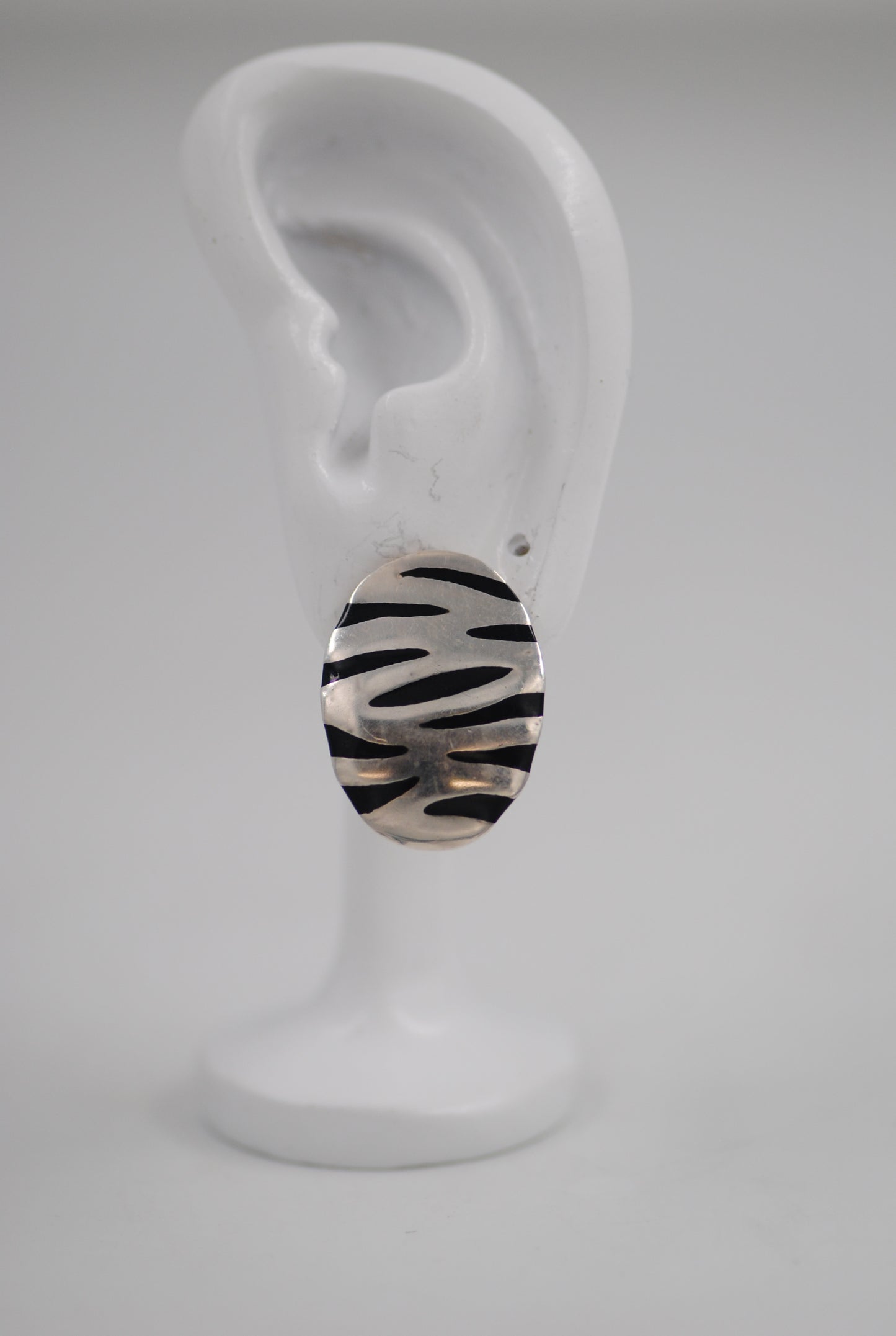 Vintage Mexican Sterling Silver and Black Enamel Tiger Stripe Earrings