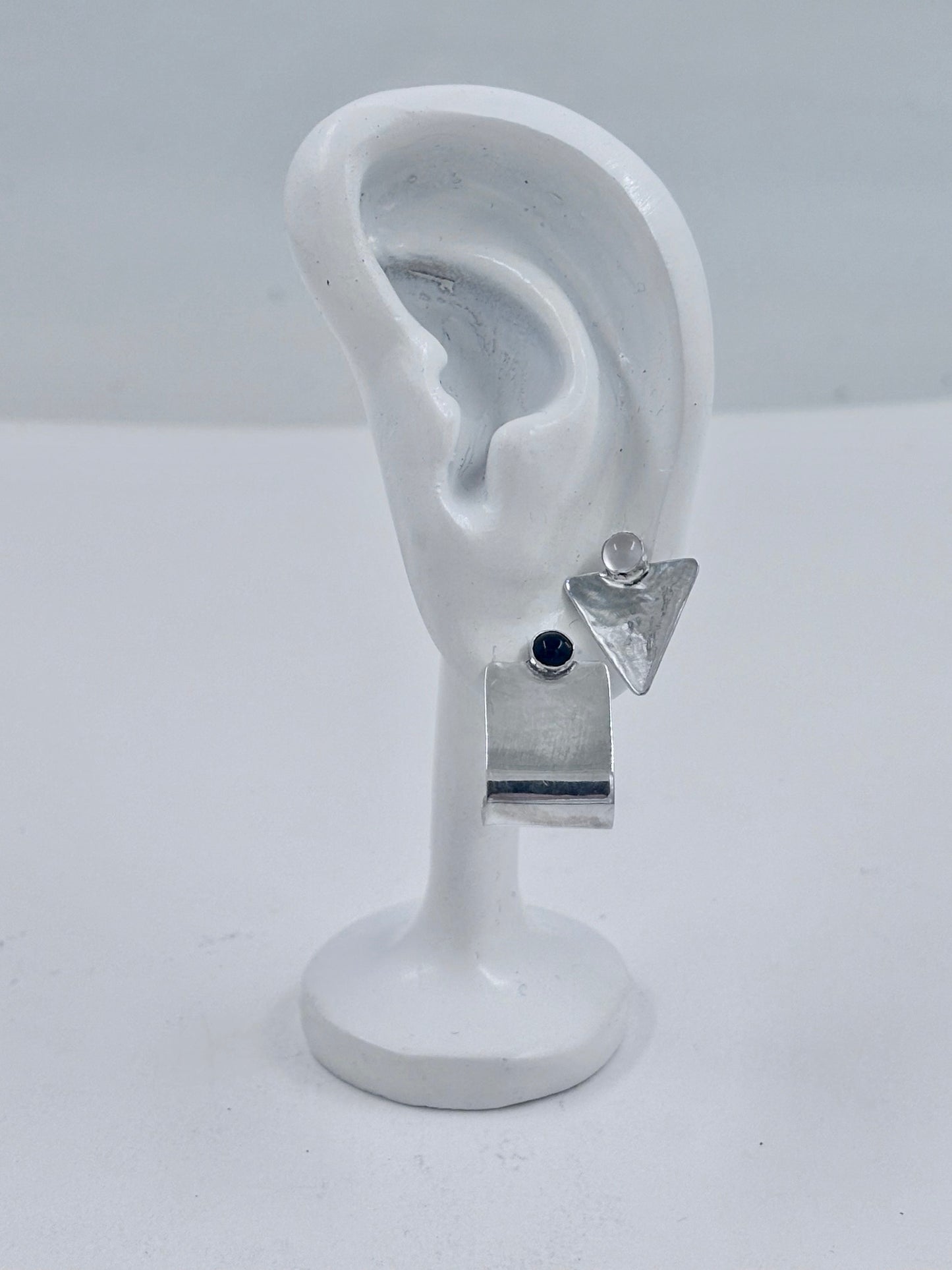 Onyx & Sterling Flat Half Round Earrings