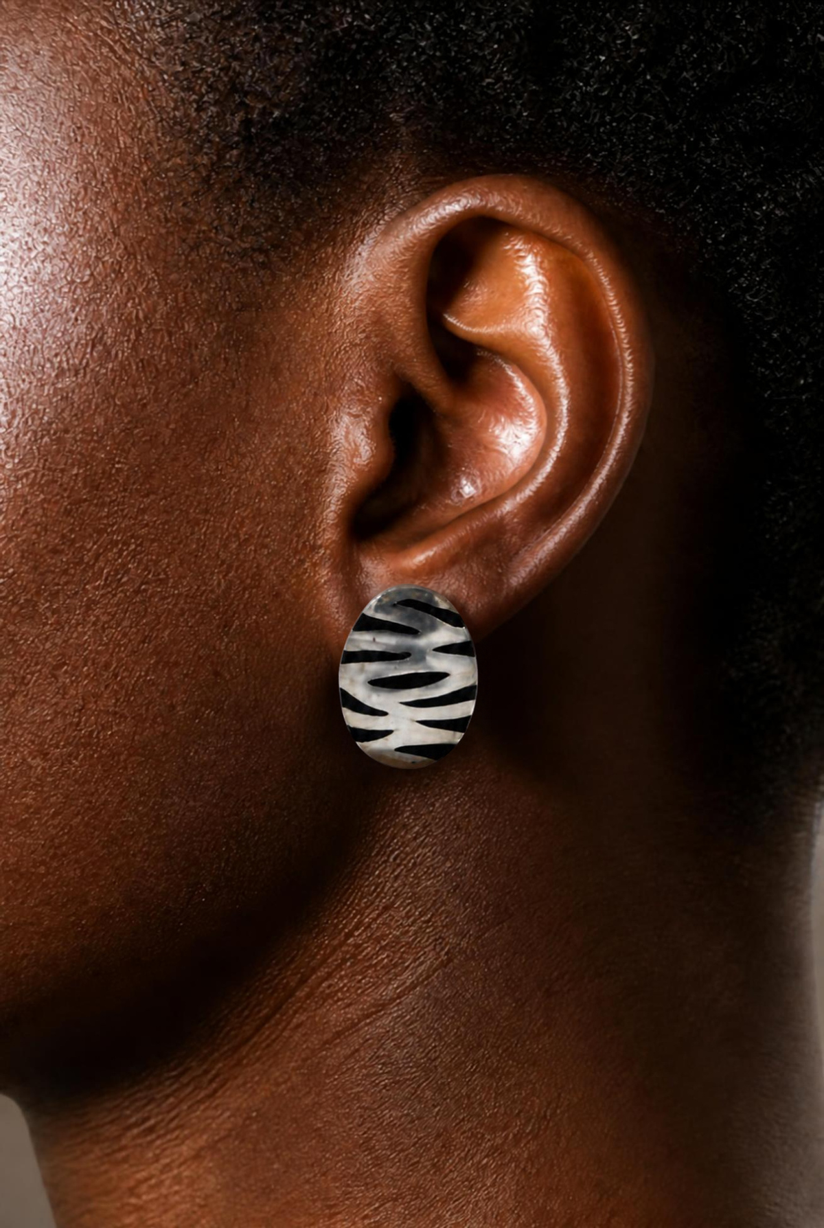 Vintage Mexican Sterling Silver and Black Enamel Tiger Stripe Earrings