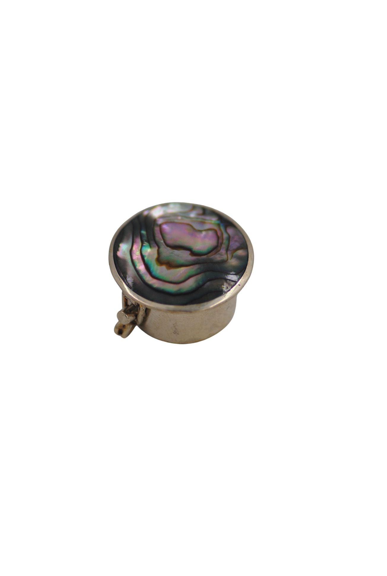 Vintage Mexican Abalone Shell Alpaca Silver Pill Box