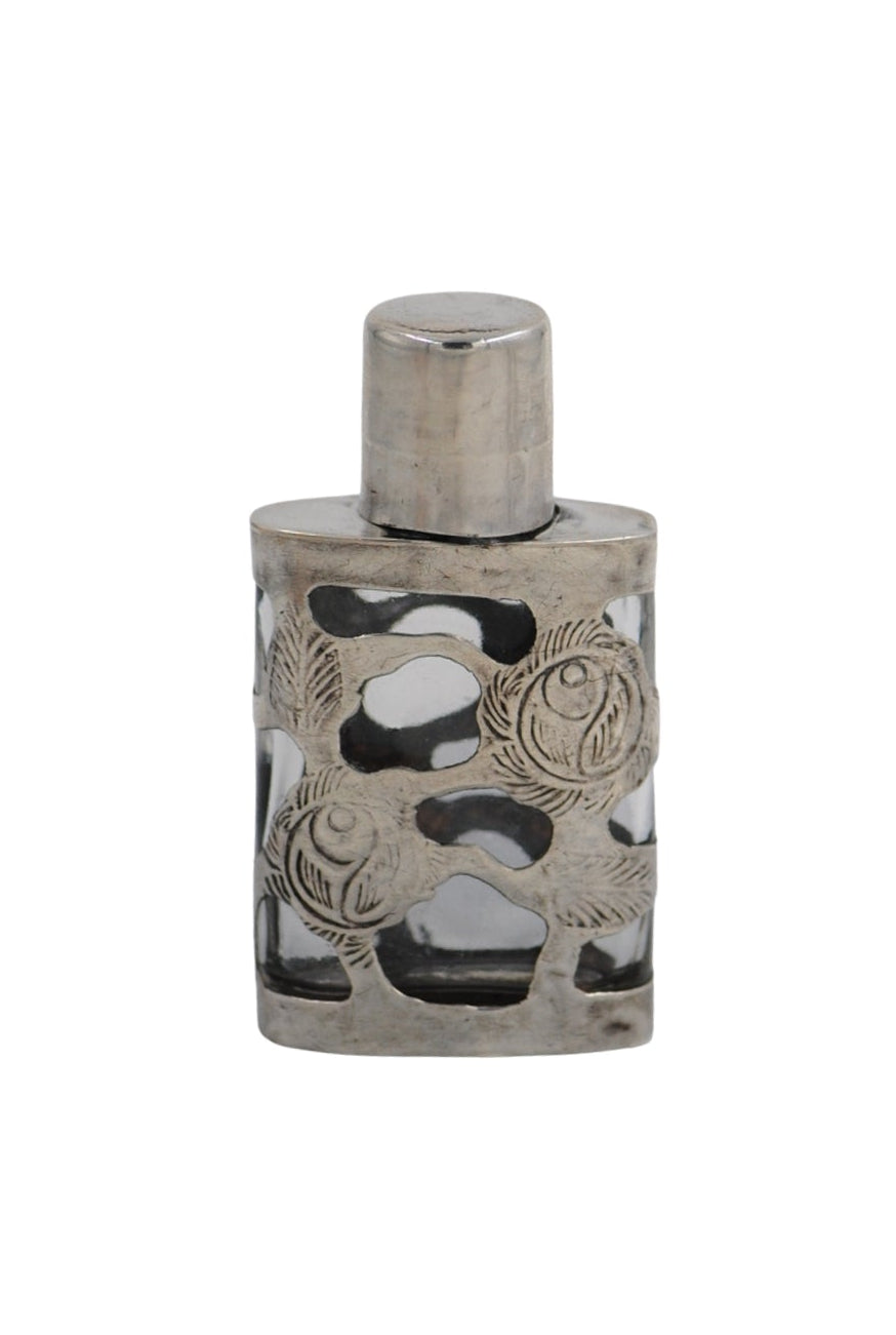 Vintage Mexican Sterling Silver Overlay Perfume Bottle - Small