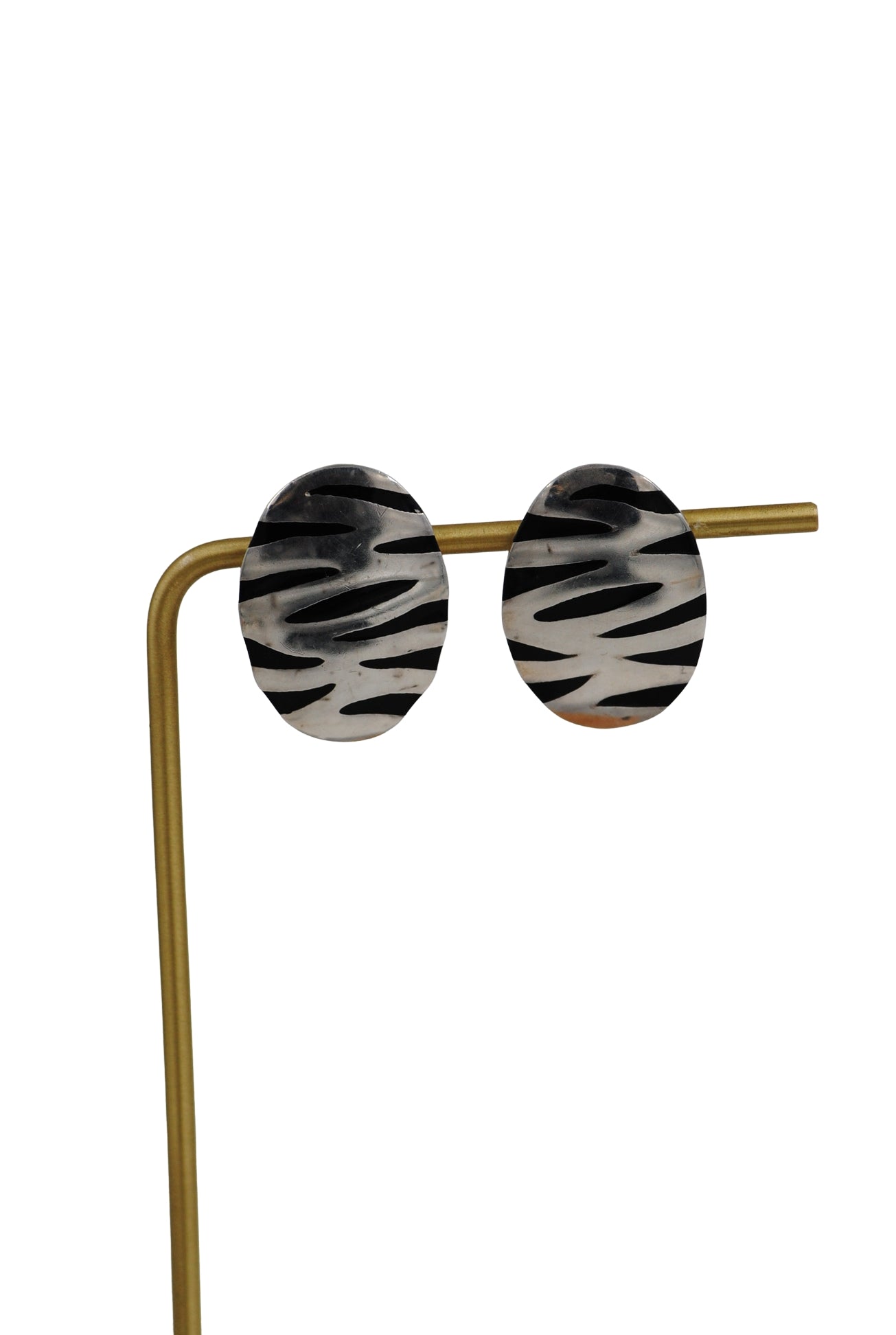 Vintage Mexican Sterling Silver and Black Enamel Tiger Stripe Earrings