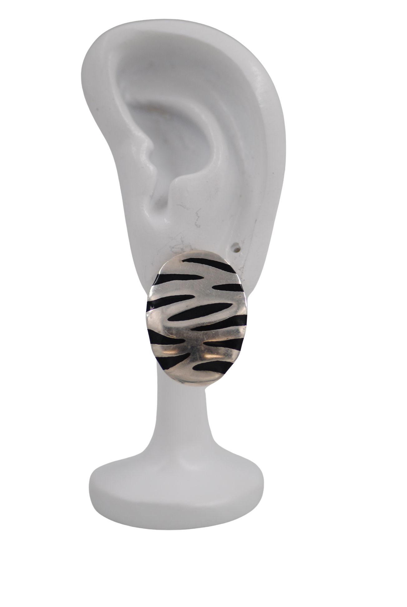Vintage Mexican Sterling Silver and Black Enamel Tiger Stripe Earrings