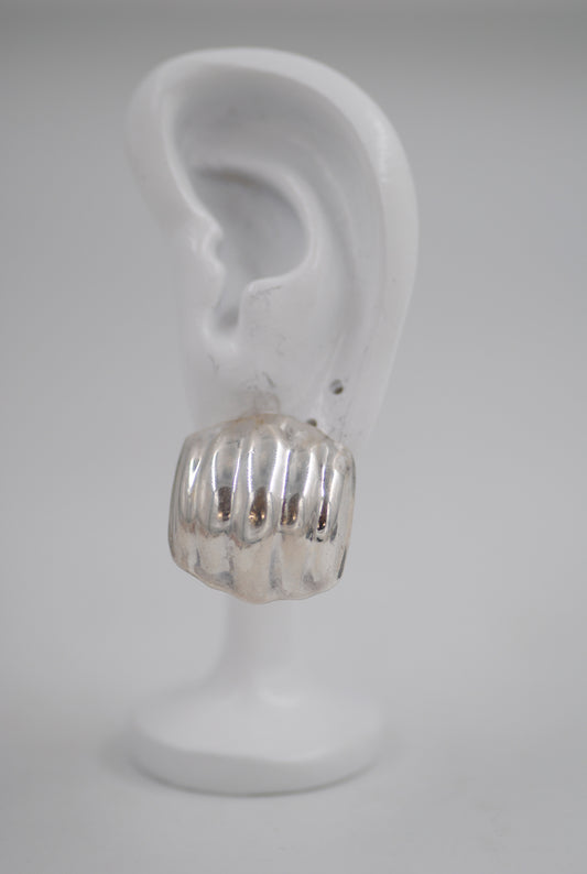 Vintage Taxco Sterling Silver Hollow Modernist Clip-On Earrings