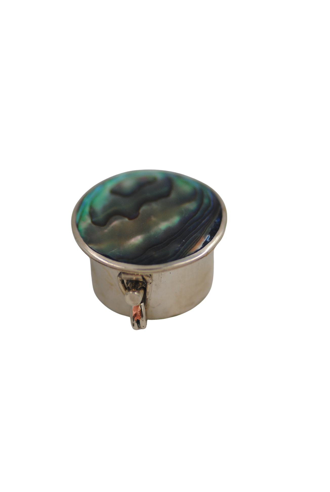 Vintage Mexican Abalone Shell Alpaca Silver Pill Box