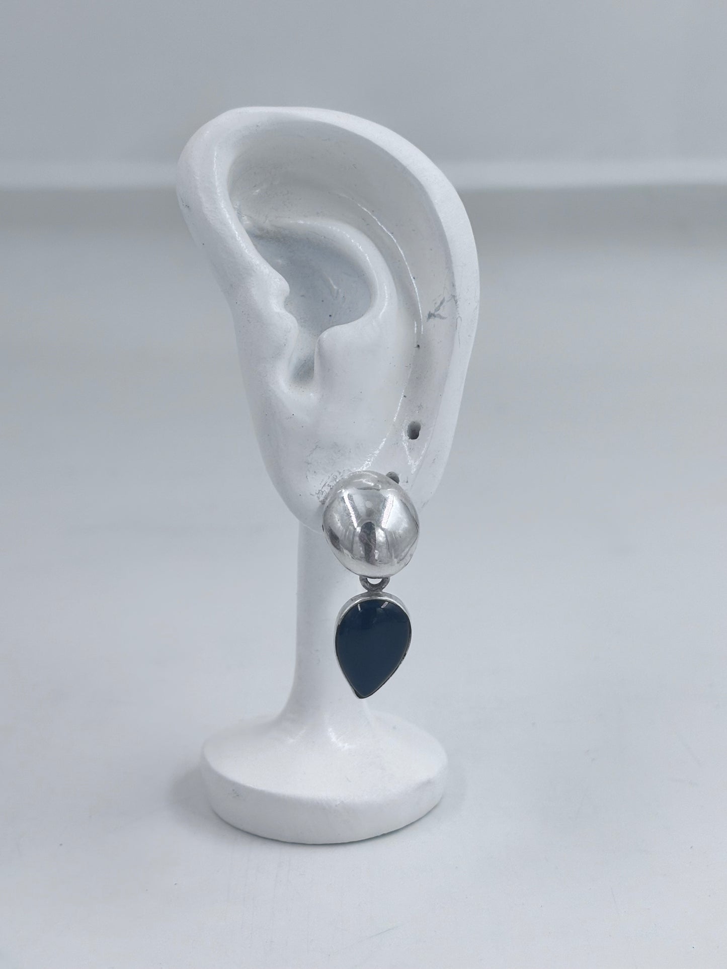 Vintage Mexican Sterling Silver & Black Onyx Dangle Earrings