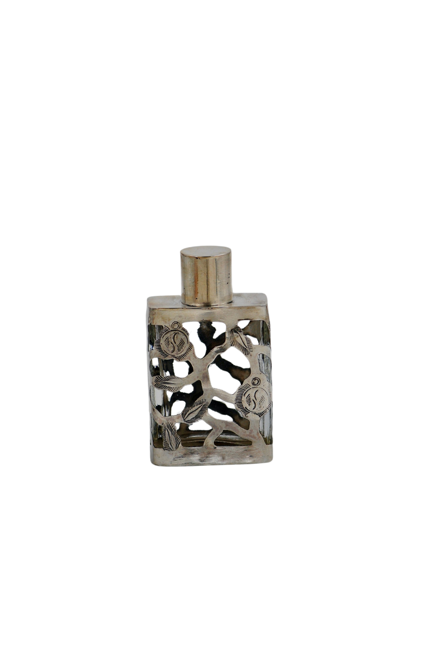 Vintage Mexican Sterling Silver Overlay Perfume Bottle - Large