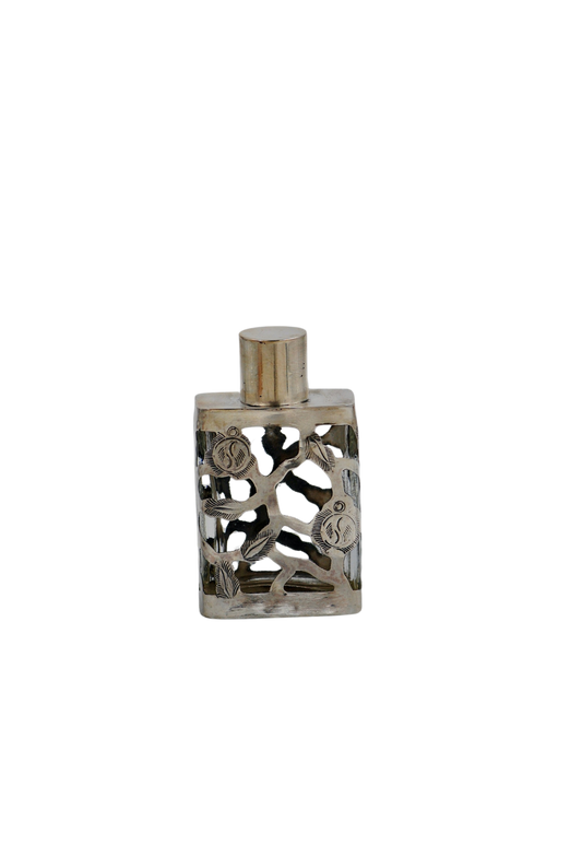 Vintage Mexican Sterling Silver Overlay Perfume Bottle - Large